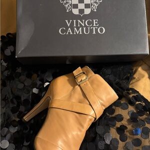 Vince Camuto Tan Heeled Boots with Buckle